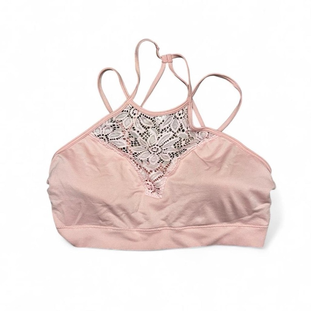Zenana Outfitters Pink Lace Pullover Halter Bralette Womens L/XL Boho Festival
